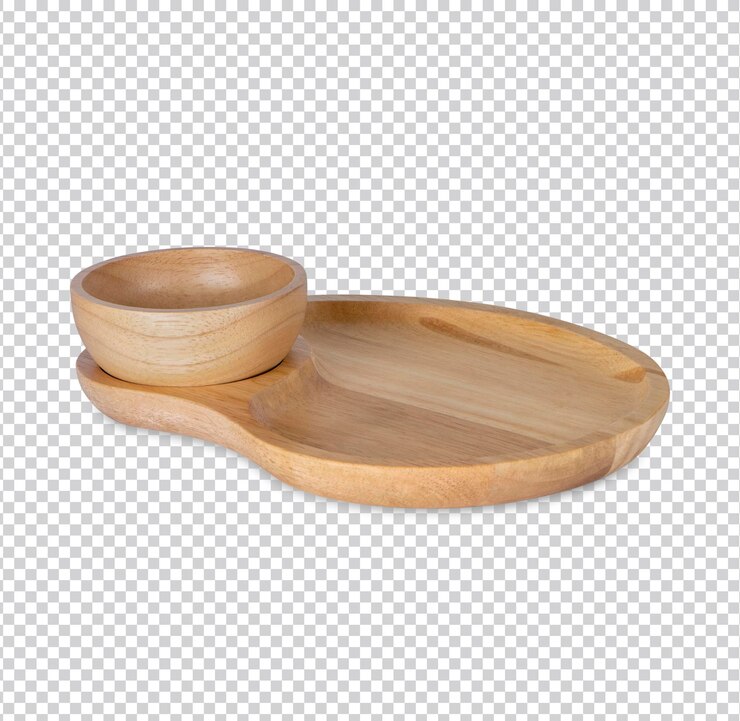 PSD bandeja de madera y taza de madera aislada psd premium