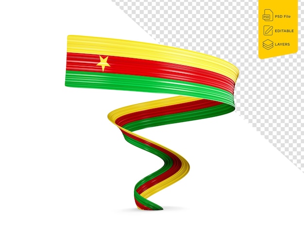 Bandera 3d de Camerún Cinta de bandera ondeante brillante 3d aislada sobre fondo blanco Ilustración 3d
