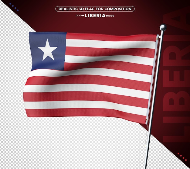 Bandera 3d de liberia con textura realista aislado