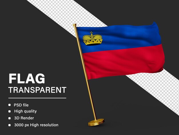 Bandera 3D de Liechtenstein aislada sobre un fondo transparente