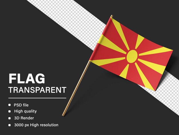 Bandera 3D de Macedonia del Norte aislada sobre un fondo transparente