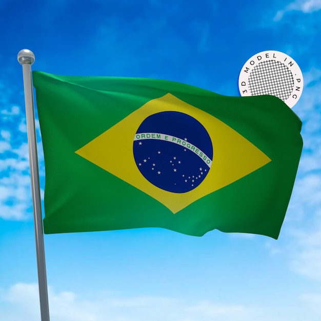 Bandera 3d realista de brasil en png con el fondo de la nube