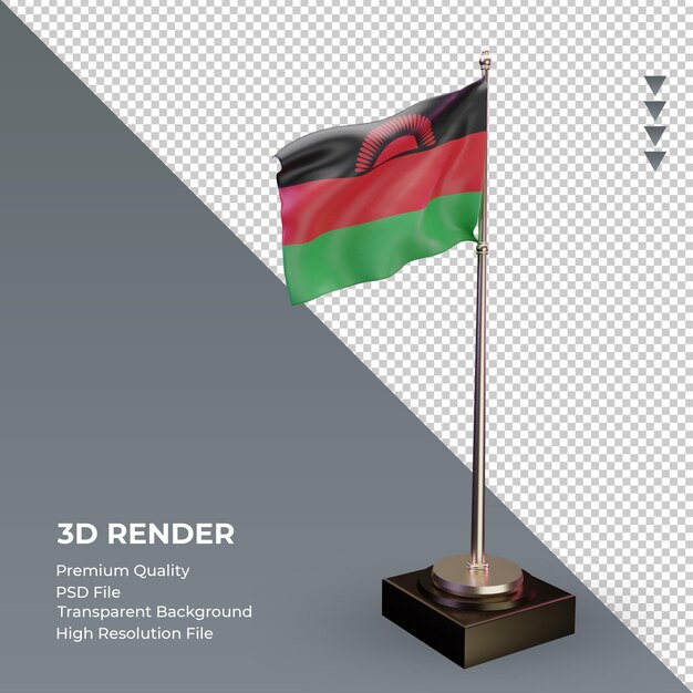 PSD bandera 3d de representación de malawi vista izquierda