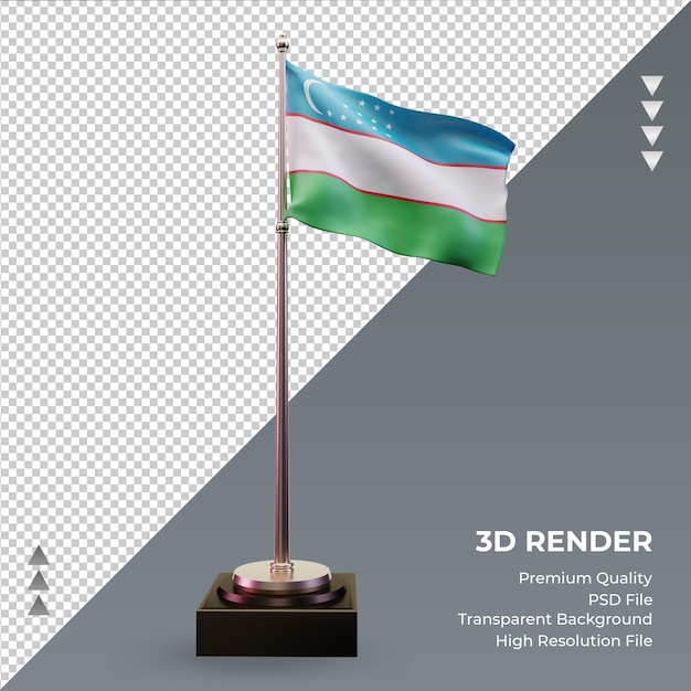 Bandera 3d de representación de uzbekistán vista frontal