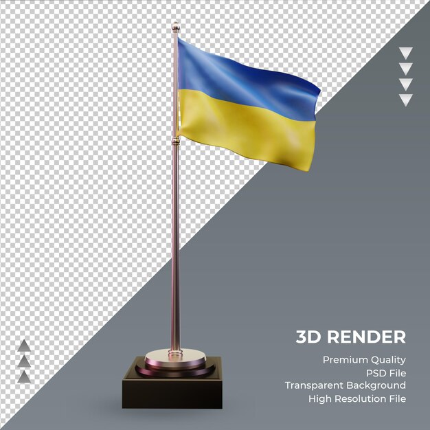 Bandera 3D vista frontal de representación de Ucrania