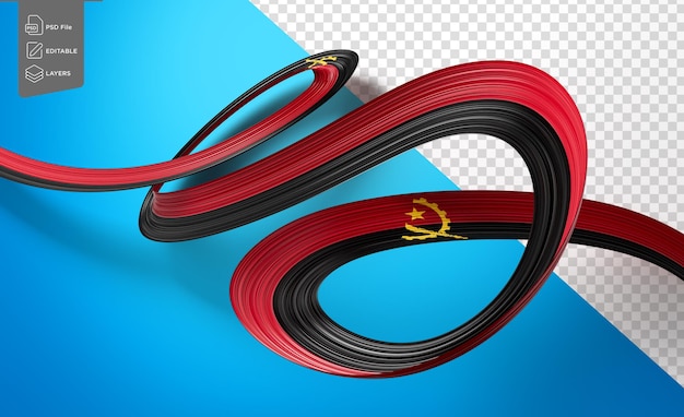 Bandera de Angola 3d Bandera de cinta brillante aislada sobre un fondo blanco Ilustración 3d
