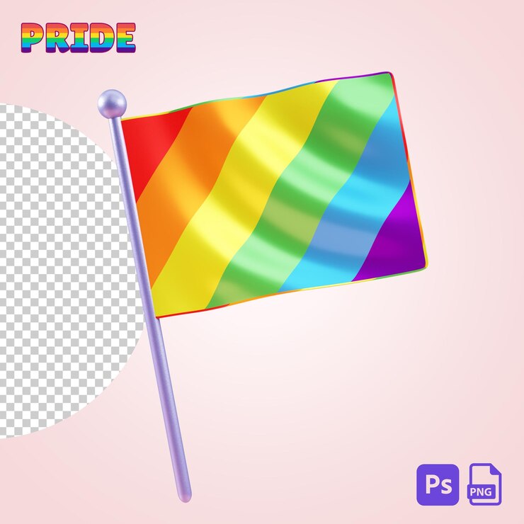 PSD bandera del arco iris aislada en un fondo transparente para la celebración del orgullo lgbtqia en ilustración 3d