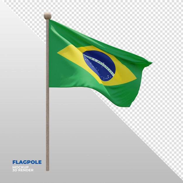 Bandera de asta de bandera con textura 3d realista de Brasil