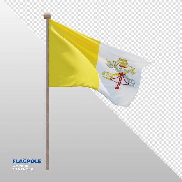 PSD bandera de asta de bandera con textura 3d realista de la ciudad del vaticano