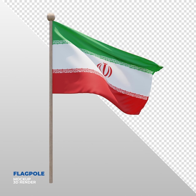 Bandera de asta de bandera con textura 3d realista de irán