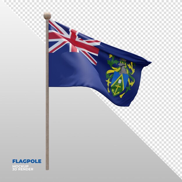 PSD bandera de asta de bandera con textura 3d realista de las islas pitcairn