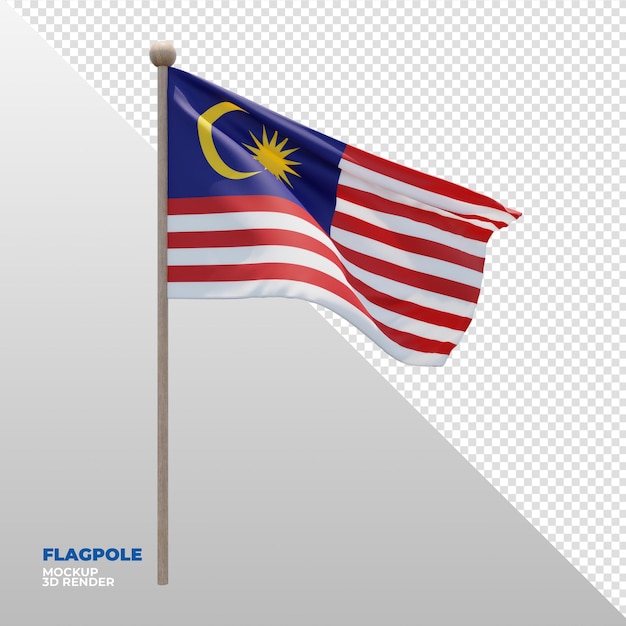 Bandera de asta de bandera con textura 3d realista de malasia