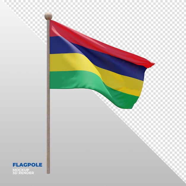 Bandera de asta de bandera con textura 3d realista de mauricio