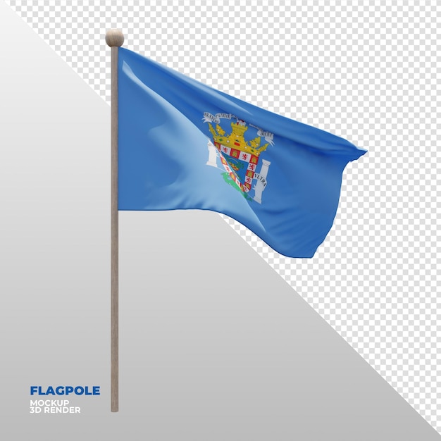 PSD bandera de asta de bandera con textura 3d realista de melilla