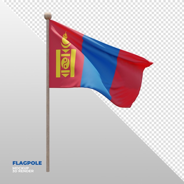 PSD bandera de asta de bandera con textura 3d realista de mongolia