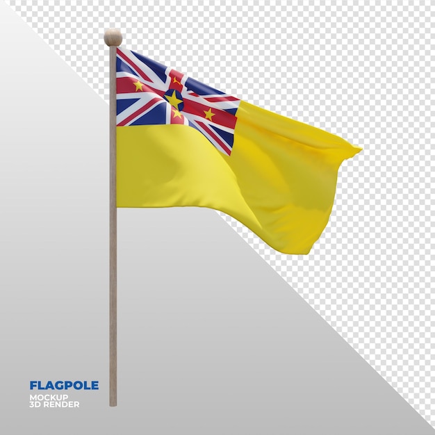 Bandera de asta de bandera con textura 3d realista de niue