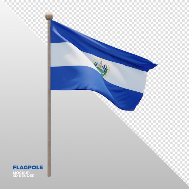 PSD bandera de asta de bandera con textura 3d realista de el salvador