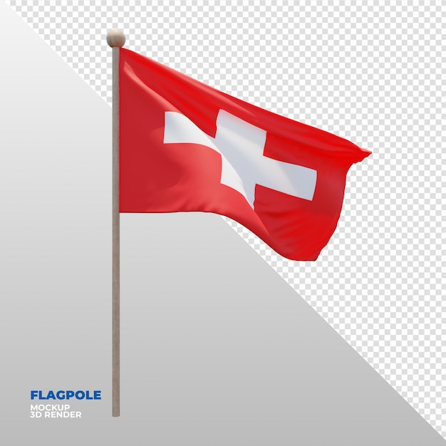 Bandera de asta de bandera con textura 3d realista de suiza