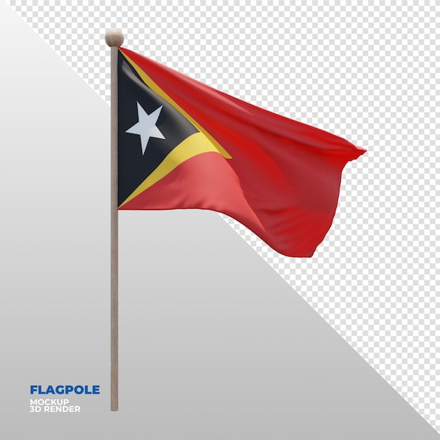 Bandera de asta de bandera con textura 3d realista de timor oriental