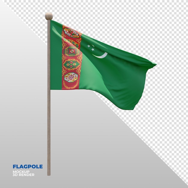 Bandera de asta de bandera con textura 3d realista de turkmenistán