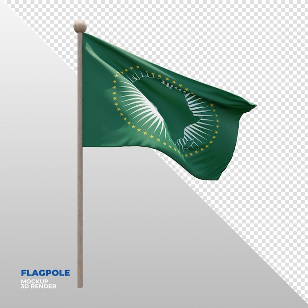 Bandera de asta de bandera con textura 3d realista de la unión africana