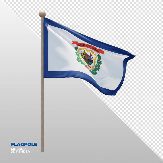 PSD bandera de asta de bandera con textura 3d realista de virginia occidental