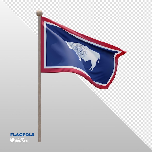 PSD bandera de asta de bandera con textura 3d realista de wyoming