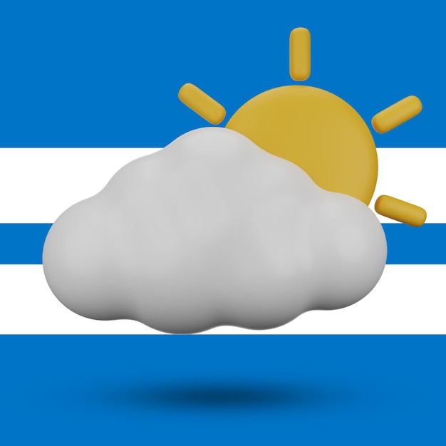 PSD una bandera azul y blanca con un sol y una nube en el medio.