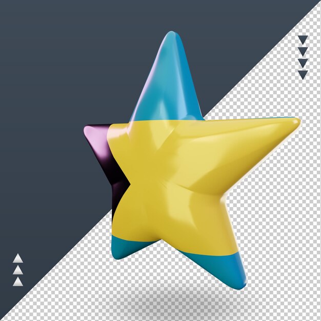 Bandera de Bahamas estrella 3D renderizado vista derecha