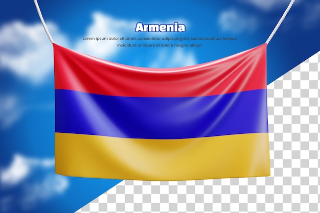 PSD bandera de bandera 3d de armenia o bandera de bandera ondeando de armenia 3d