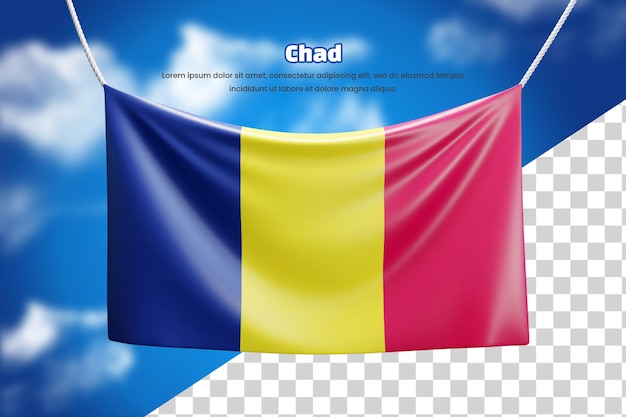 PSD bandera de bandera 3d de chad o bandera de bandera ondeando 3d chad