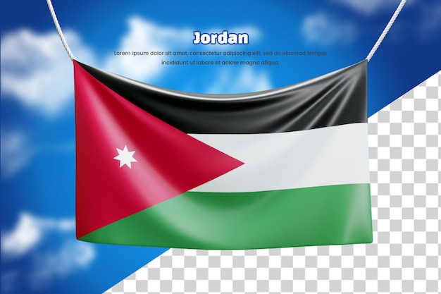 Bandera de bandera 3d de Jordania o Bandera de bandera ondeante de Jordania 3d