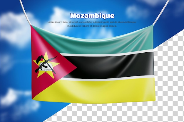 Bandera de bandera 3d de mozambique o bandera de bandera ondeando mozambique 3d