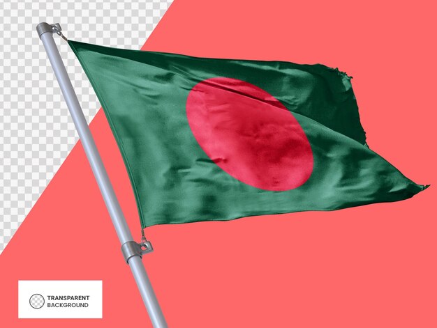 La bandera de Bangladesh ondeando en un mástil de metal es transparente