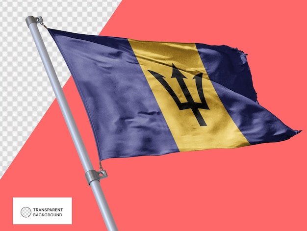 PSD la bandera de barbados ondeando en un mástil de metal es transparente