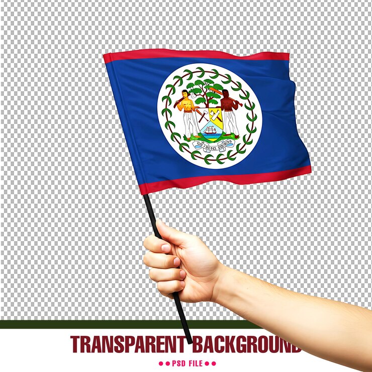 PSD la bandera de belice ondeando en la mano con un fondo transparente