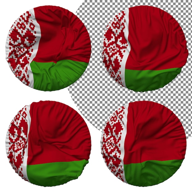 Bandera de bielorrusia forma redonda aislada diferentes estilos de ondulación textura de protuberancia representación 3d