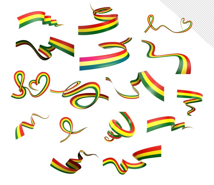 PSD bandera de bolivia brillante ondeando la bandera de bolivia con cinta en el fondo verde ilustración en 3d