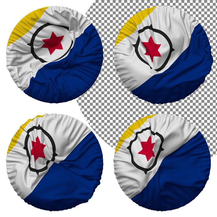 PSD bandera de bonaire forma redonda aislada diferentes estilos de ondulación textura de protuberancia representación 3d