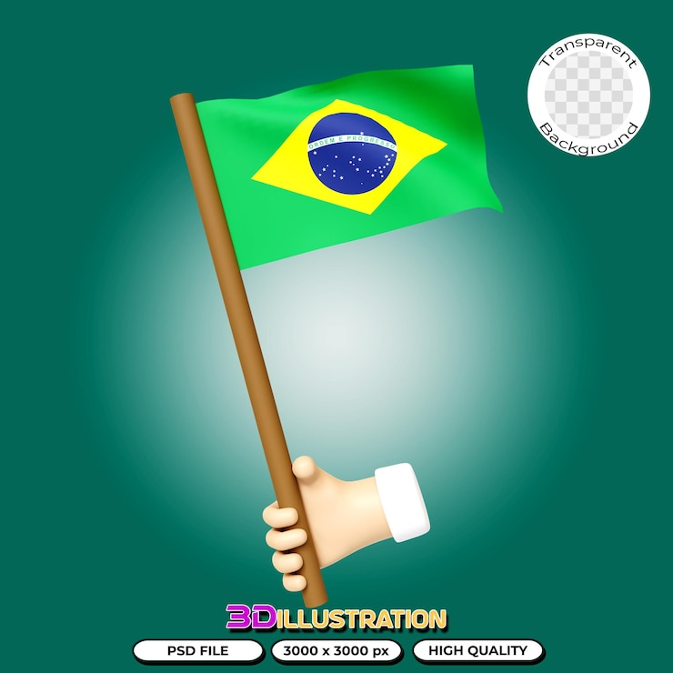 PSD bandera de brasil representación 3d sobre fondo transparente