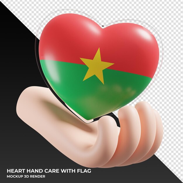 Bandera de burkina faso con cuidado de la mano del corazón textura 3d realista