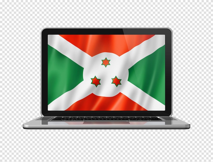 PSD bandera de burundi en la pantalla del portátil aislado en blanco ilustración 3d