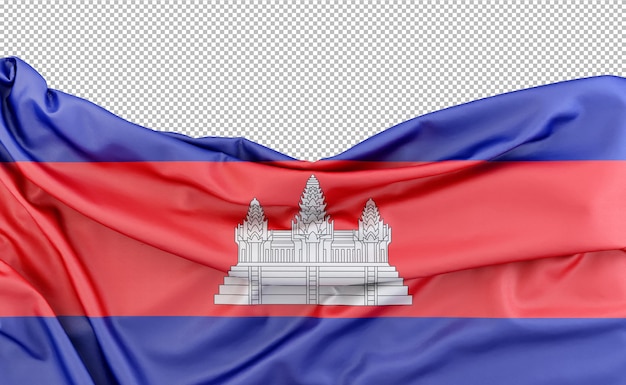 Bandera de camboya aislada sobre fondo blanco con espacio de copia encima de la representación 3d