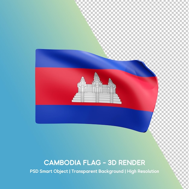 Bandera de Camboya - Renderizado en 3D con objeto inteligente PSD y fondo transparente