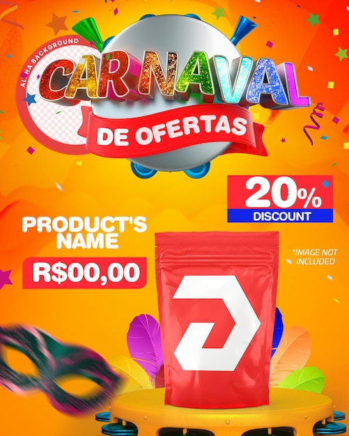 PSD bandera de carnaval 3d para venta de productos de carnaval de brasil