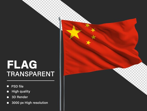 Bandera china en 3D aislada sobre un fondo transparente