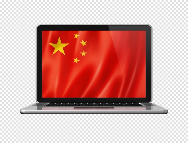 Bandera china en la pantalla del portátil aislado en blanco ilustración 3D