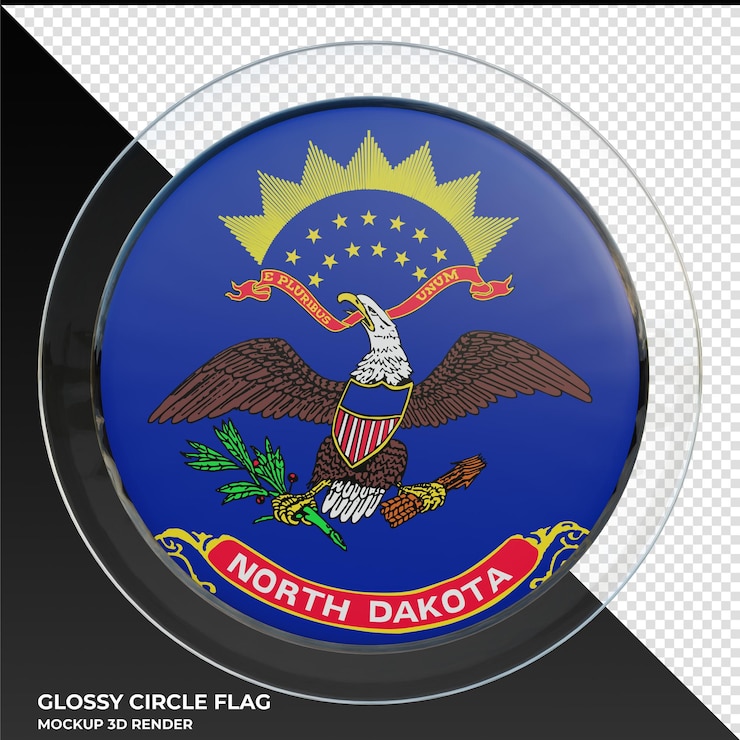 PSD bandera de círculo brillante con textura 3d realista de dakota del norte
