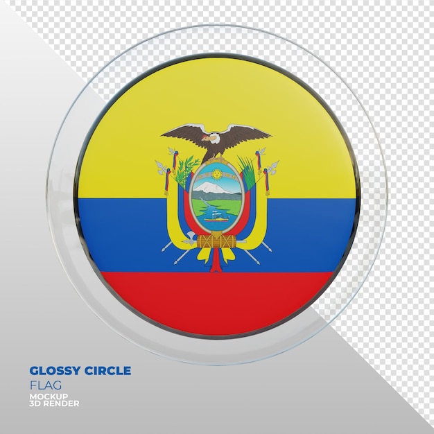 Bandera de círculo brillante con textura 3d realista de ecuador