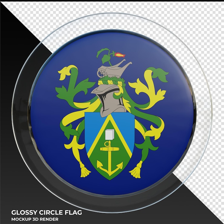 PSD bandera de círculo brillante con textura 3d realista de las islas pitcairn